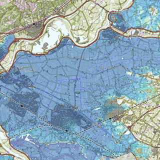 Risicokaart Gelderland, overstromingmodel. Bron: IPO